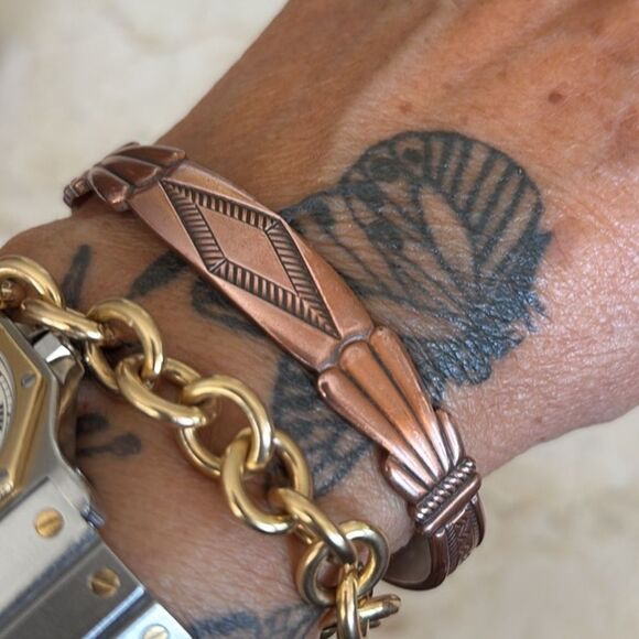 Vintage Solid Copper Southwestern Design Cuff  Unisex Bracelet - Picture 2 of 10